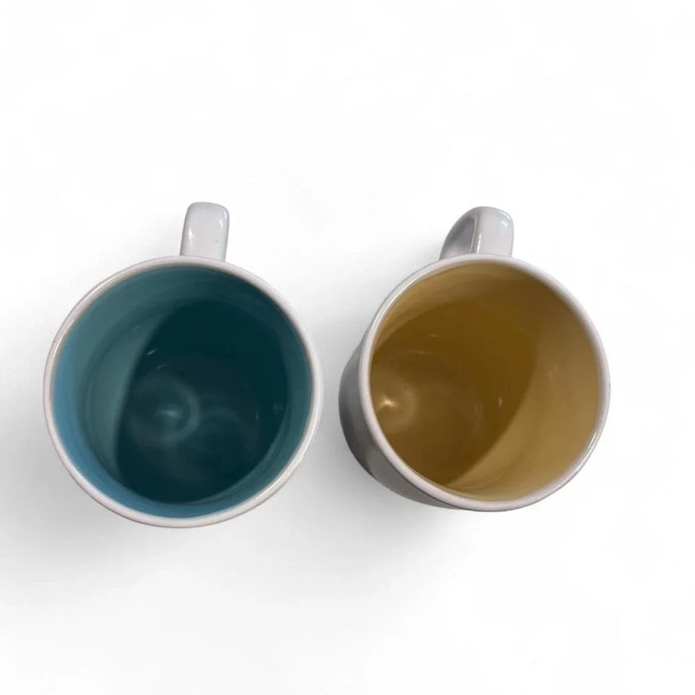 Adorable Minimalist Cartoon Bird Mug Set Blue & Yellow Chick Mugs
